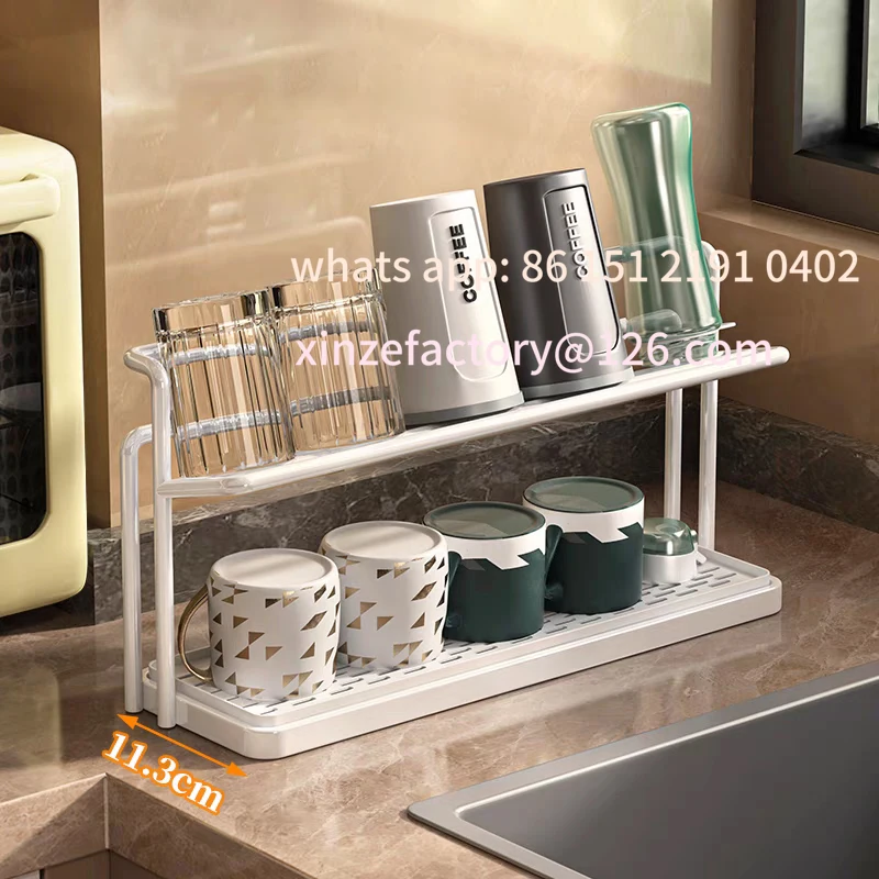 

Customizable 2 layer Bottle Drying Rack Cups Storage Rack Kitchen, Coffee Mug Holder for Kitc with Drain Tray, Mug Organizer