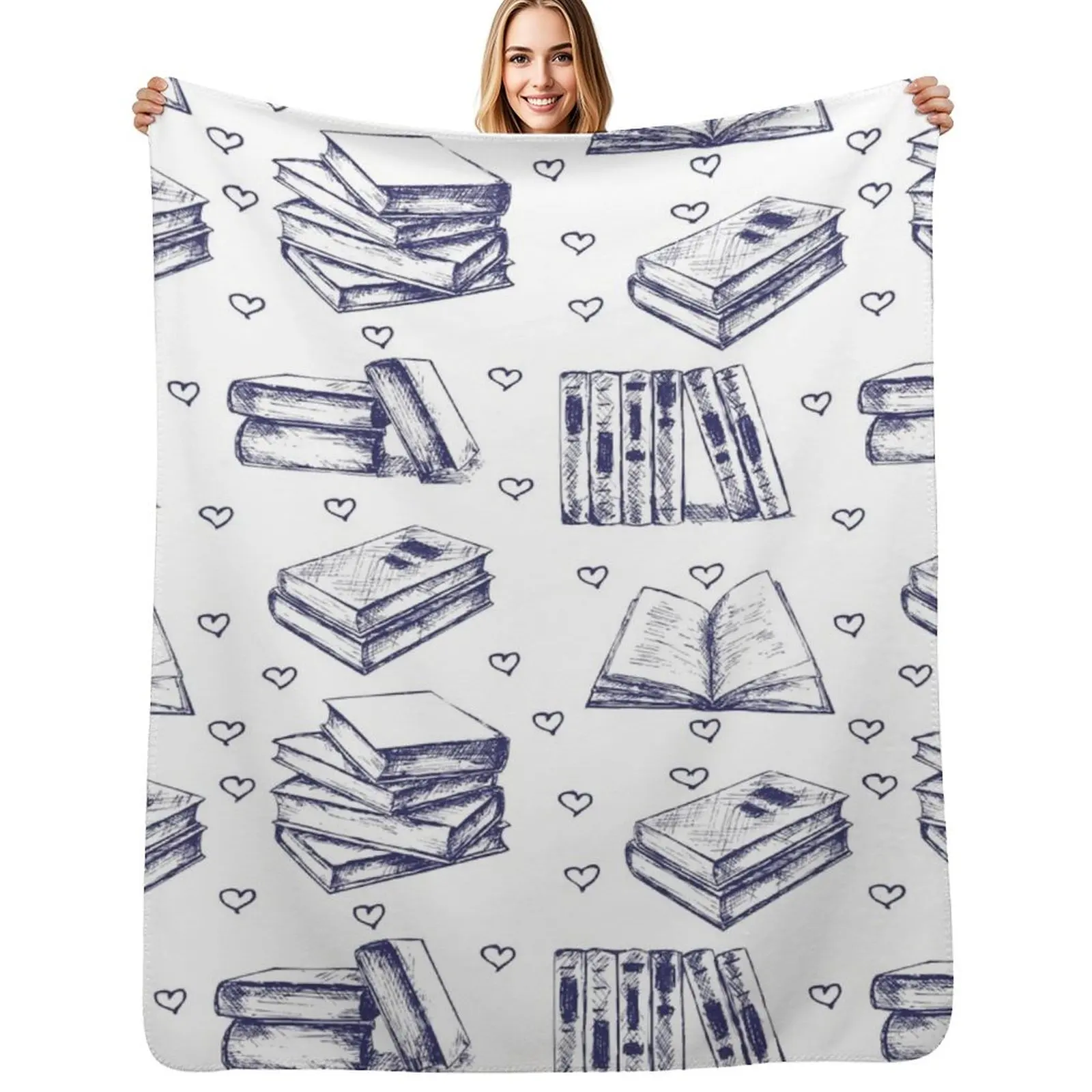 Pattern sketchwith books. Hand drawn Throw Blanket for babies Summer Cute Sofa Quilt Bed linens christmas gifts Blankets