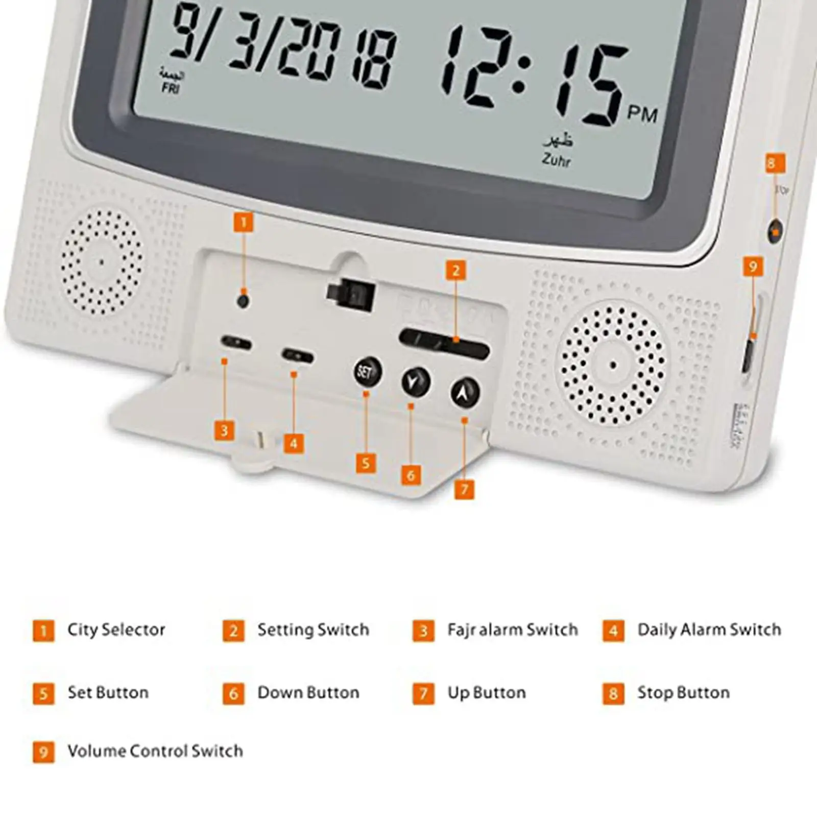 Azan Wall Clock with Date and Temperature Display Muslim Prayer Alarm Clock for Office Home Decor Ramadan