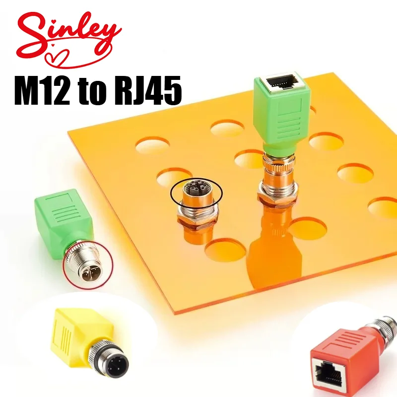Industry Rotatable M12 8Pin X-type to RJ45 Adapter Ethernet Extension Connector 4Pin D-code 8Pin A-type Male Network Plug Sensor