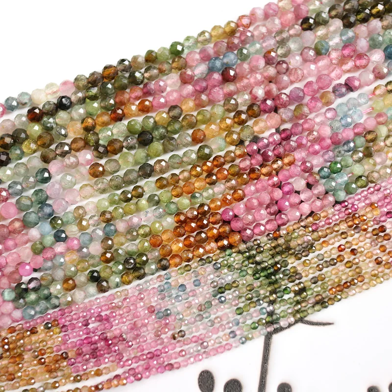 

wholesale natural multi color tourmaline 2mm3mm 15"/38cm seed beads faceted jewelry making DIY for women