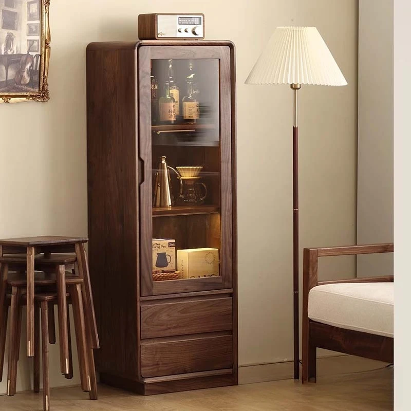 

Black walnut solid wood side cabinet TV Standing Wine High and low Dining