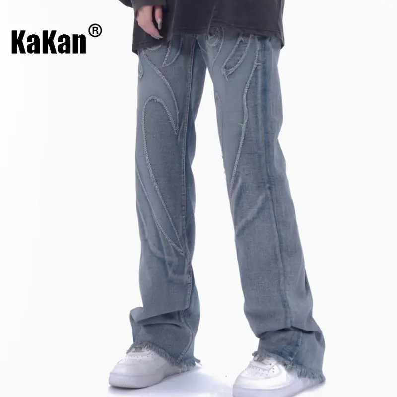 Kakan - New Vintage Patch Embroidered Jeans for Men, Harajuku Made Old Straight Length Jeans K33-8769