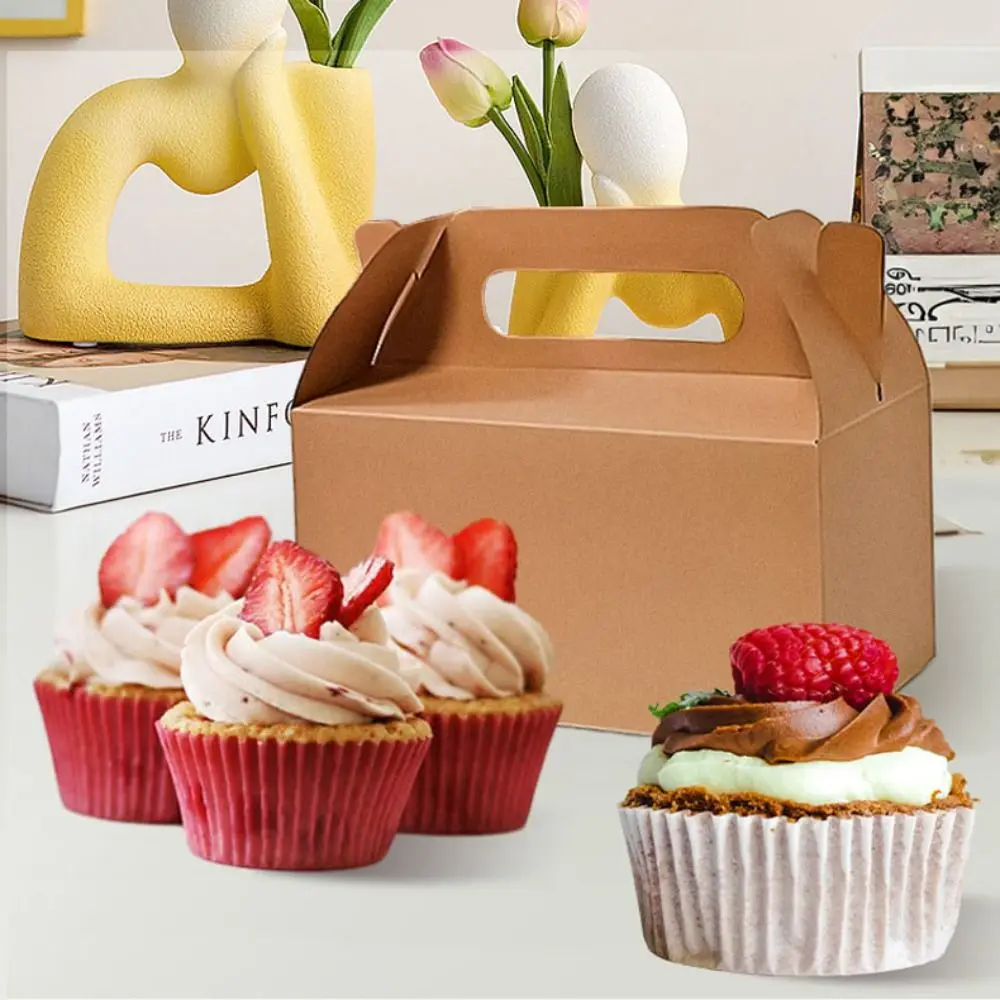 

20pcs Party Supplies Kraft Paper Cupcake Packaging Box Handle with Window Gift Boxes DIY Thickened Takeaway Boxes Party