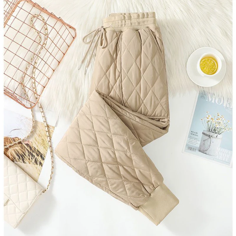 Damskie zimowe lekkie puchowe ciepłe jedwabne spodnie bawełniane Luźne modne spodnie Casual Haren Clip Cotton Pants