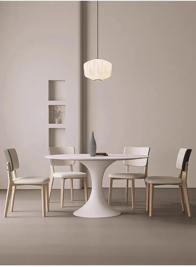 l # Nordic cream style metal table leg rock plate desktop turntable big round table family dining table