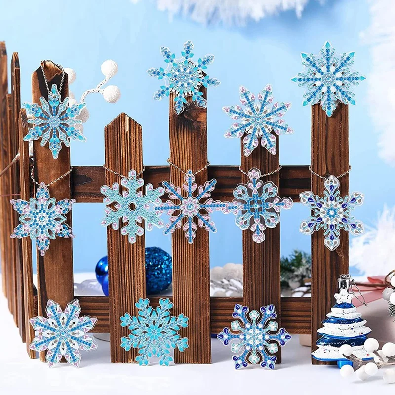 12PCS DIY Diamond Painting Snowflake Keychain Bookmark Material Kit Diamond Mosaic Crafts Kits Handmade Pendant,B Easy To Use