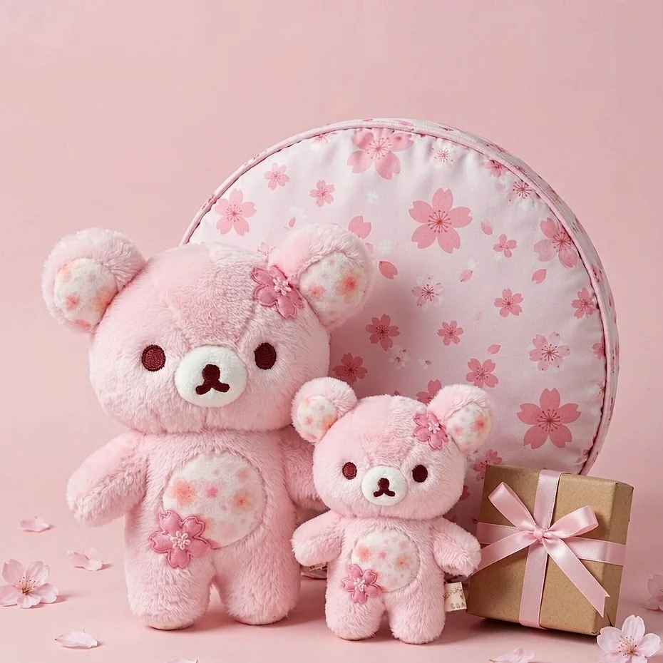 Cherry Blossom Rilakkuma Plush Toys 3 sizes Rilakkuma Stuffed Doll Bear Home Decor Toys Accompany Dolls Adorably Birthday Gifts