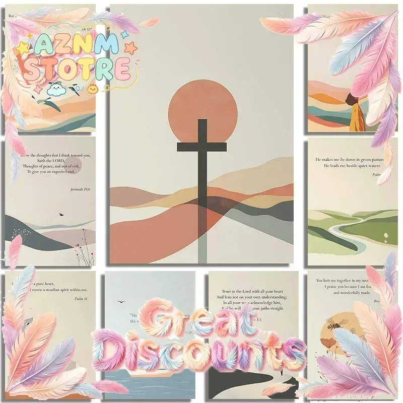 Modern Christian Artwork Baptism Gift Bible Verse Cross Canvas Wall Art Catholic Religious Posters Home Living Room Decor Set