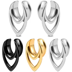 Vanku 2PCS Hollow Saddle Ear Tunnels Plugs 316L Stainless Steel Fashion Ear Gauges Stretchers Piercing Body Jewelry for Women