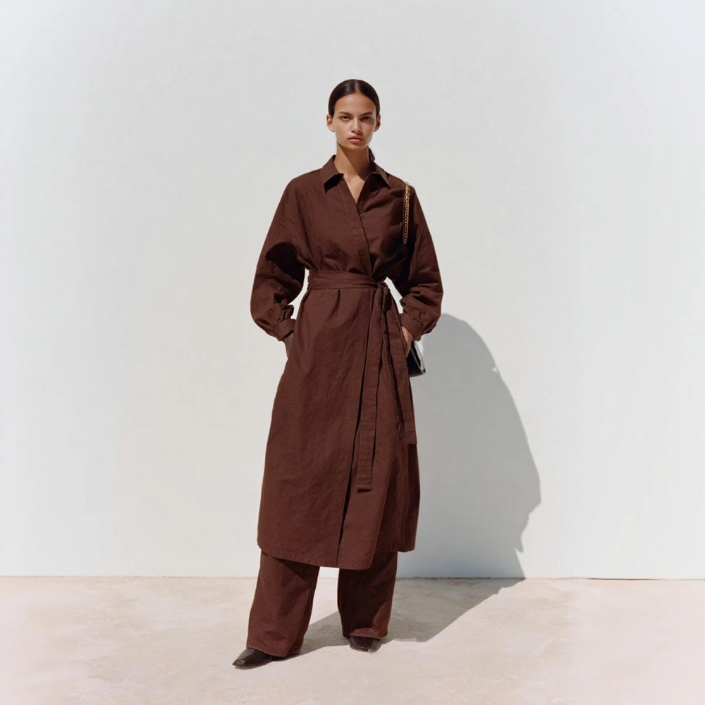 

Женский повседневный плащ, однотонный, с приталенной талией, с длинными рукавами и лацканами на шнуровке, бутик моды