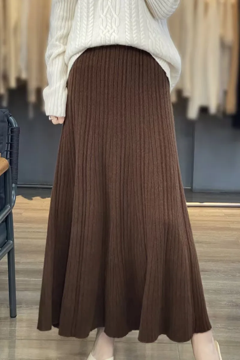 The leader in the skirt world! Cashmere mid-length pleated long skirt for women, pure wool skirt, A-line skirt, thick swing skir