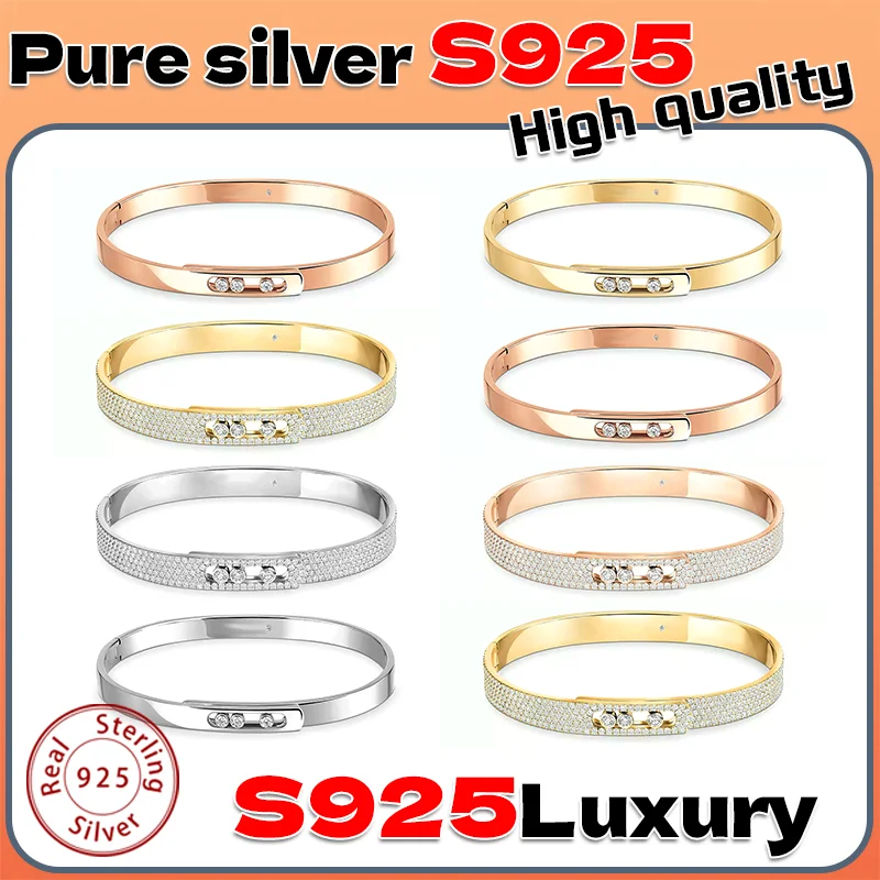 

S925 Sterling Silver Luxury Adjustable MOVE Bracelet Classic Sliding Clasp Design High Quality Jewelry for Valentine's Day