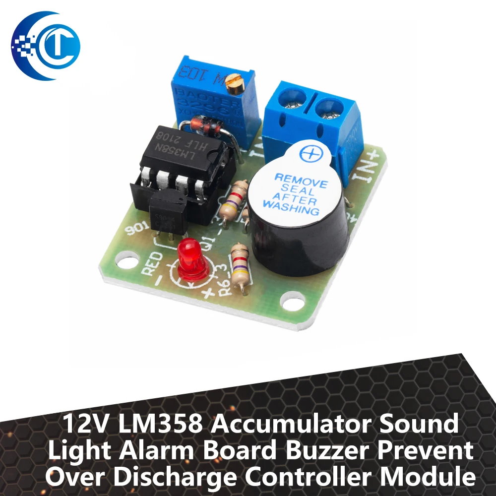 12V LM358 Accumulator Sound-Light Alarm Board:Buzzer-Equipped Over-Discharge Controller Module No Overvoltage Protection