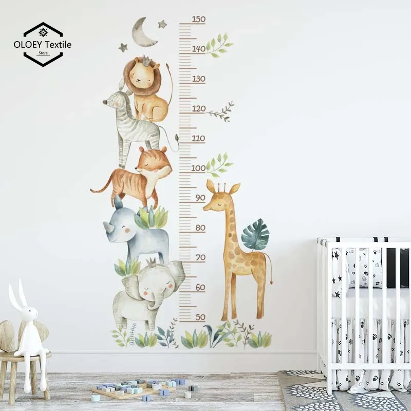 

Cartoon Cute African Animal Height Scale Wall Sticker Kid Room Decoration Mural Children Bedroom Self-adhesive Home Decor Decals