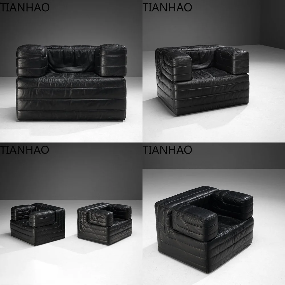 Vintage Style Single Cube Sofa Retro Modular Design for Small and Large Spaces Genuine Wax Leather Sofa