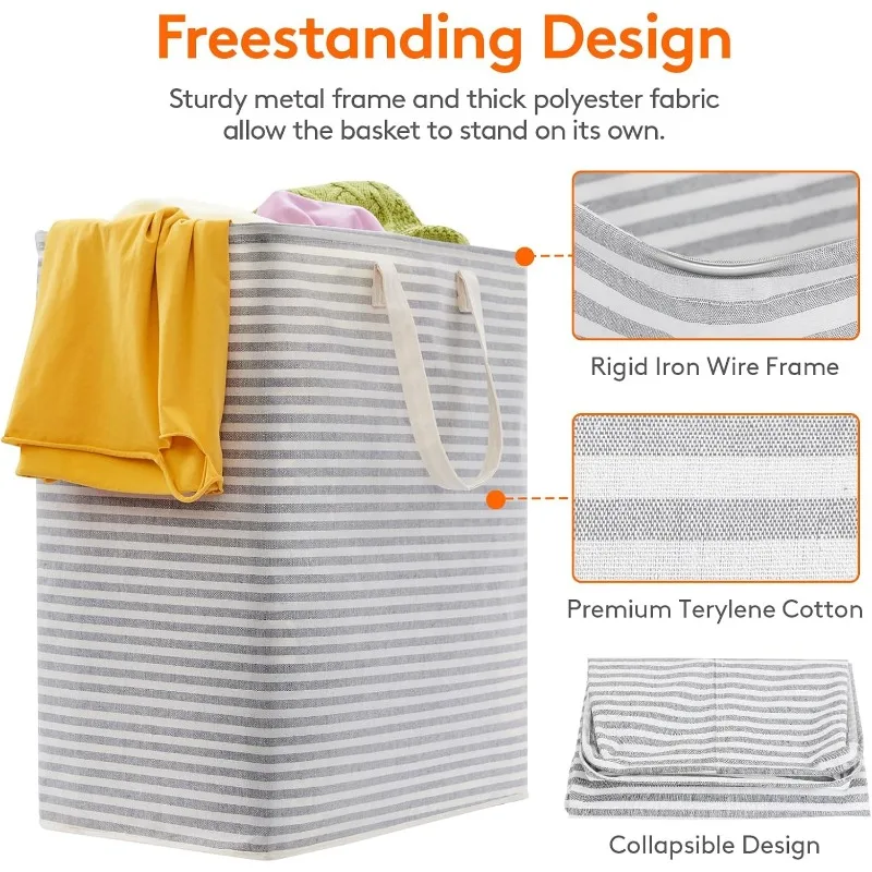 100L Freestanding Laundry Hamper, Collapsible Waterproof Large Laundry Basket with Easy Carry Extended Handles for Clothes