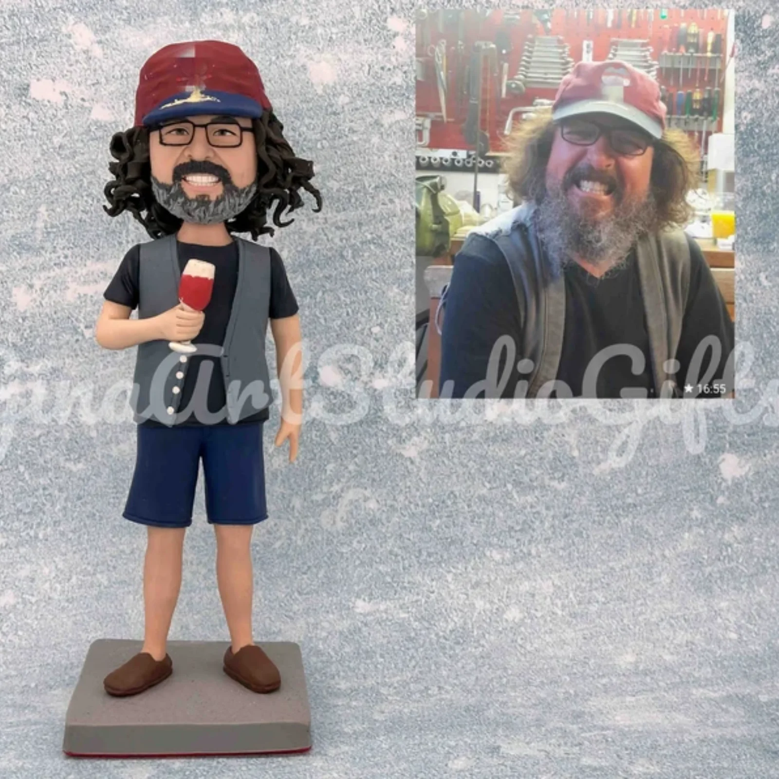 Custom Male Bobblehead from Photo, Personalized Handmade Figurine with Wine Glass, Unique Birthday Gift for Him