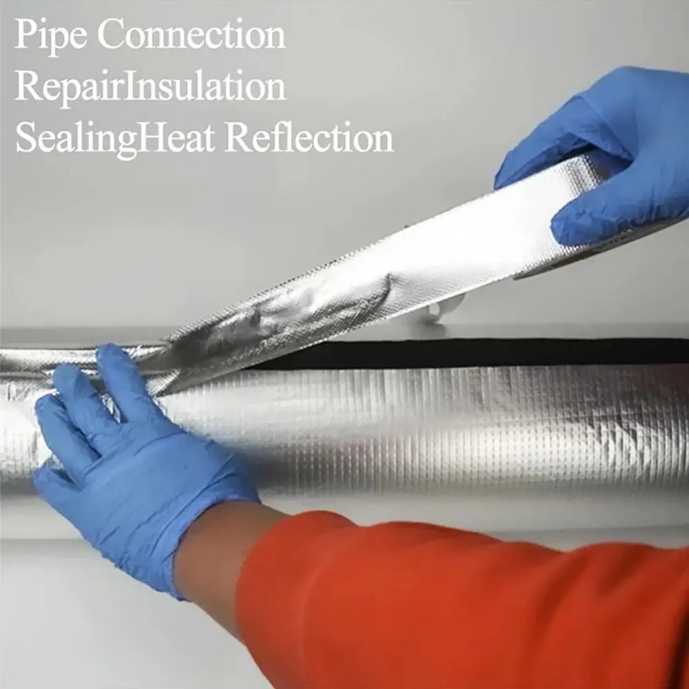 New 10M Fiberglass Aluminum Foil Tape Self-Adhesive High Temperature Fireproof Tape Silver Tin Foil Paper Tape Seal Pipe