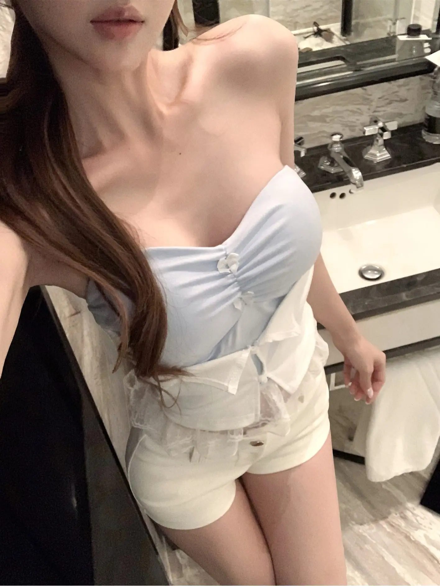 

Pure Desire Sexy Color Block Lace Trim Tank Top One Shoulder Slim Fit Vest High Waist Straight Leg Short Pants Set for Women