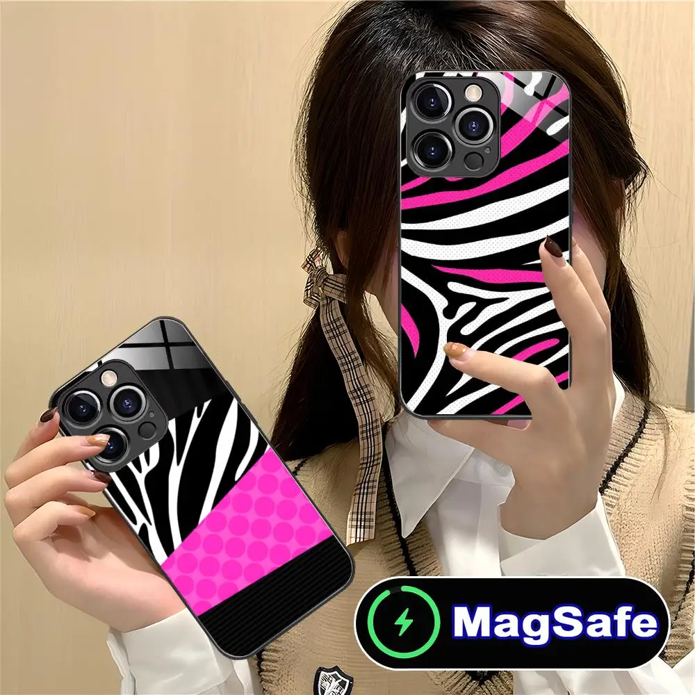 

Zebra Stripe Mobile Cell Phone Case for iPhone 17 16 15 14 13 12 11 Air Pro Max Plus Mini MagSafe Glass Colorful Cover Luxury