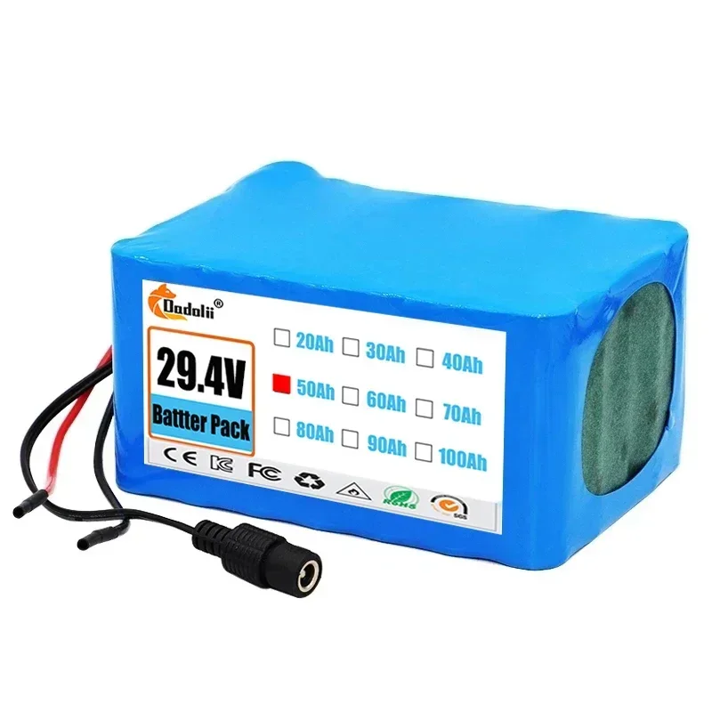 7S5P 18650 Lithium Battery Pack 24V 50Ah 15A BMS 500W 29.4V 50000mAh for Wheelchair Electric Vehicle Plus 2A Charger