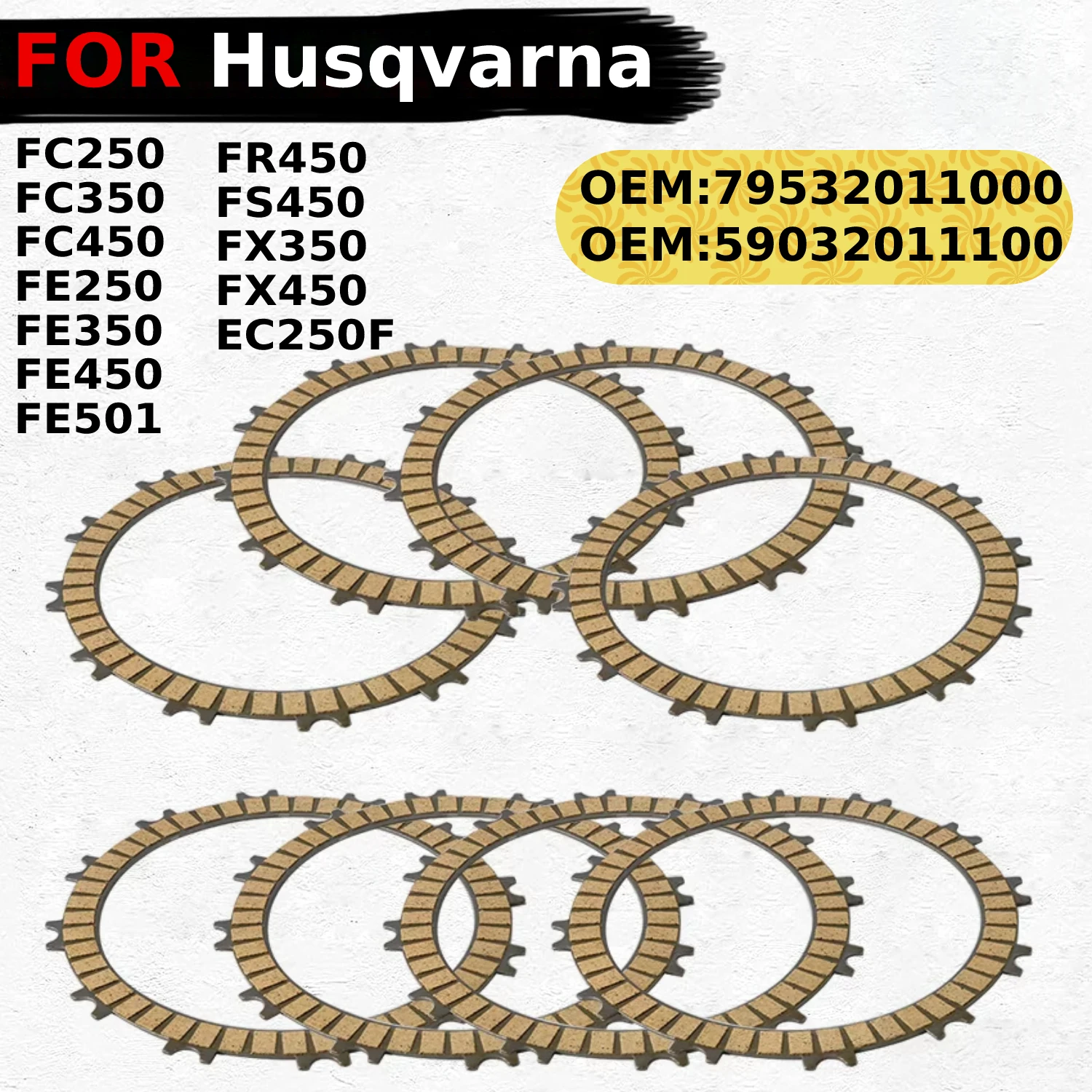 

Fit for Husqvarna FC250 FC350 FC450 FE250 FE350 FE450 FE501 FR450 FS450 FX350 FX450 EC250F Motorcycle Clutch Friction Plates Kit