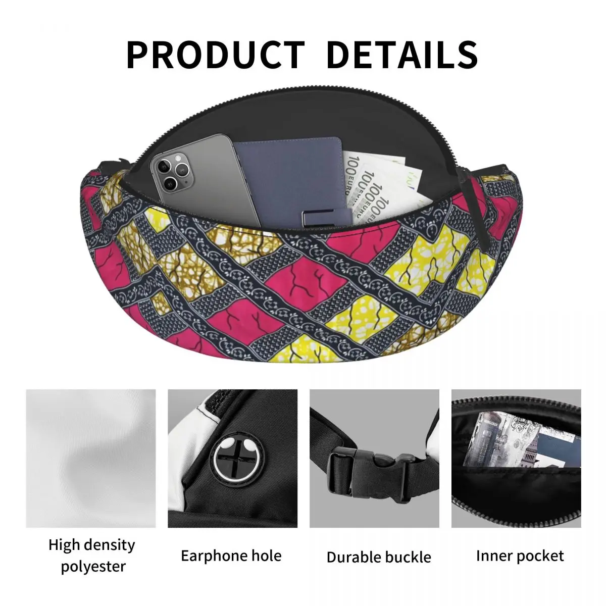 Stylish And Unique African Ankara Fanny Pack for Men Women Africa Ethnic Crossbody Waist Bag Cycling Camping Phone Money Pouch