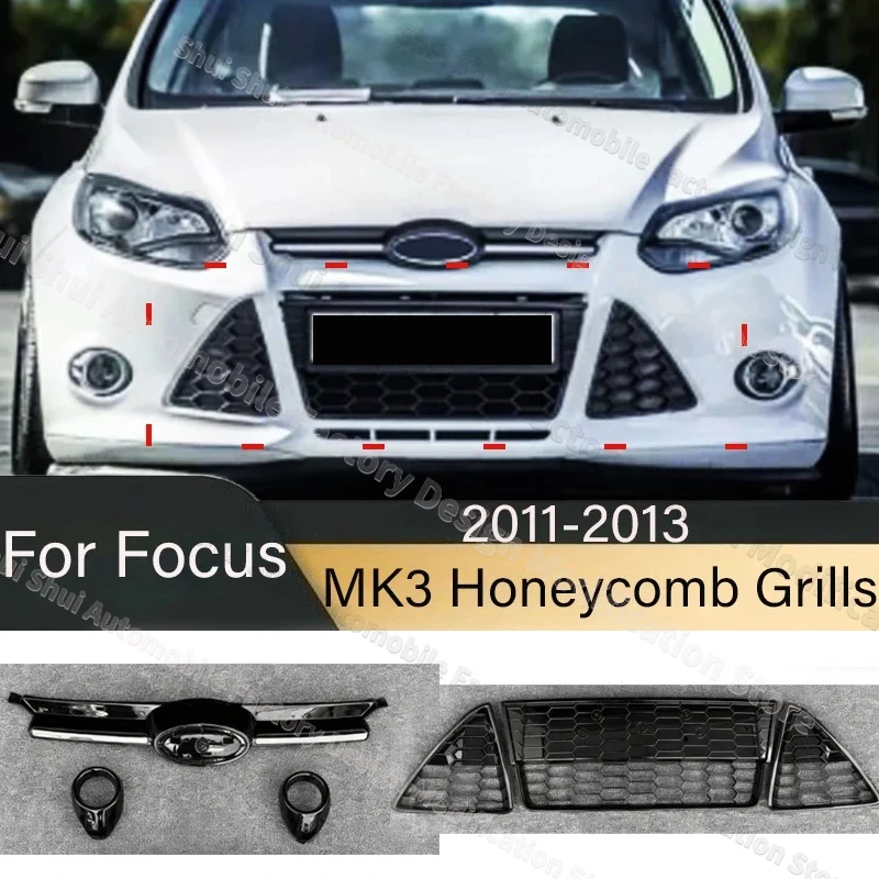 Racing Grills for Ford Focus MK3 2011 2012 2013 2014 Car Front Bumper Lower Grille Honeycomb Mesh Cover Guard Kits Decoration