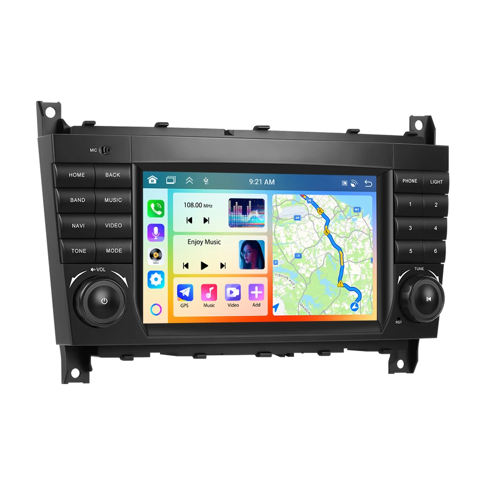 Podofo 7'' 4+64G Autoradio für Mercedes-Benz W203, Multimedia-Player mit Carplay, Android Auto, WLAN, GPS, FM, RDS