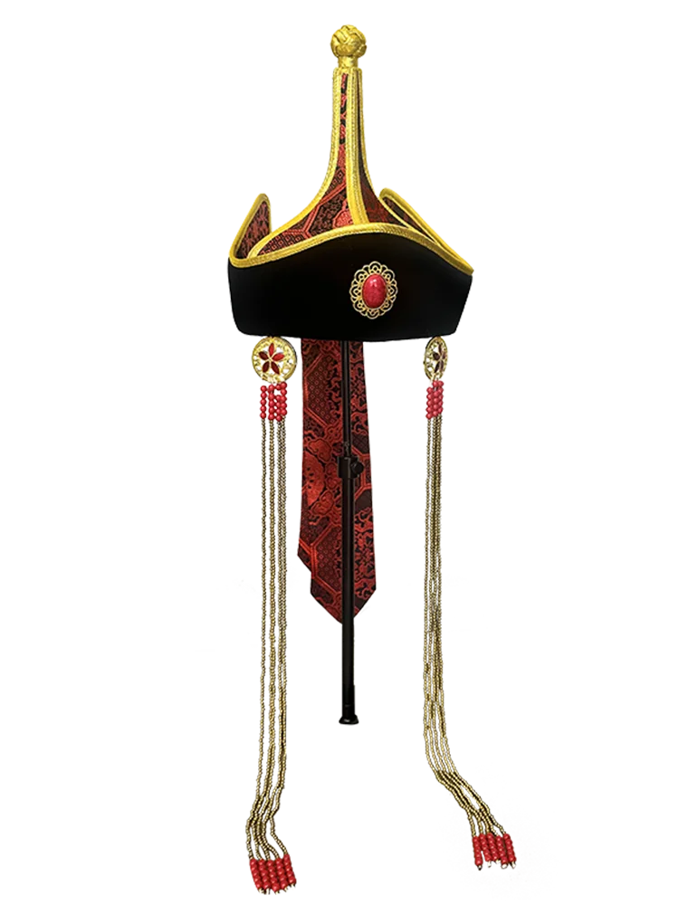 

Red adult girl Mongolian ethnic wind fringed headgear pointed top Inner Mongolia dance performance hair accessories forehead hat