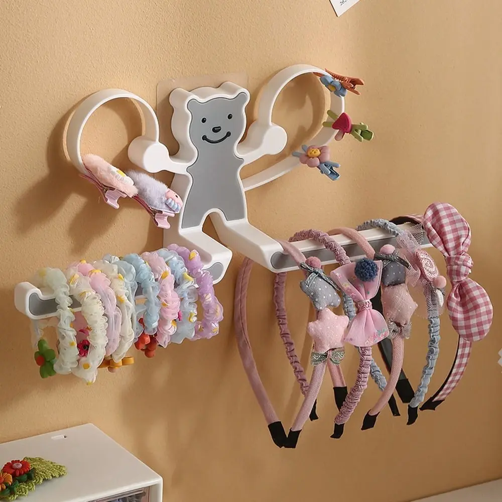 Cartoon Bear Punch-free Storage Rack Hair Clips Holder Wall-mounted Girls Hairpin Storage Rack Headband Barrettes Organizer