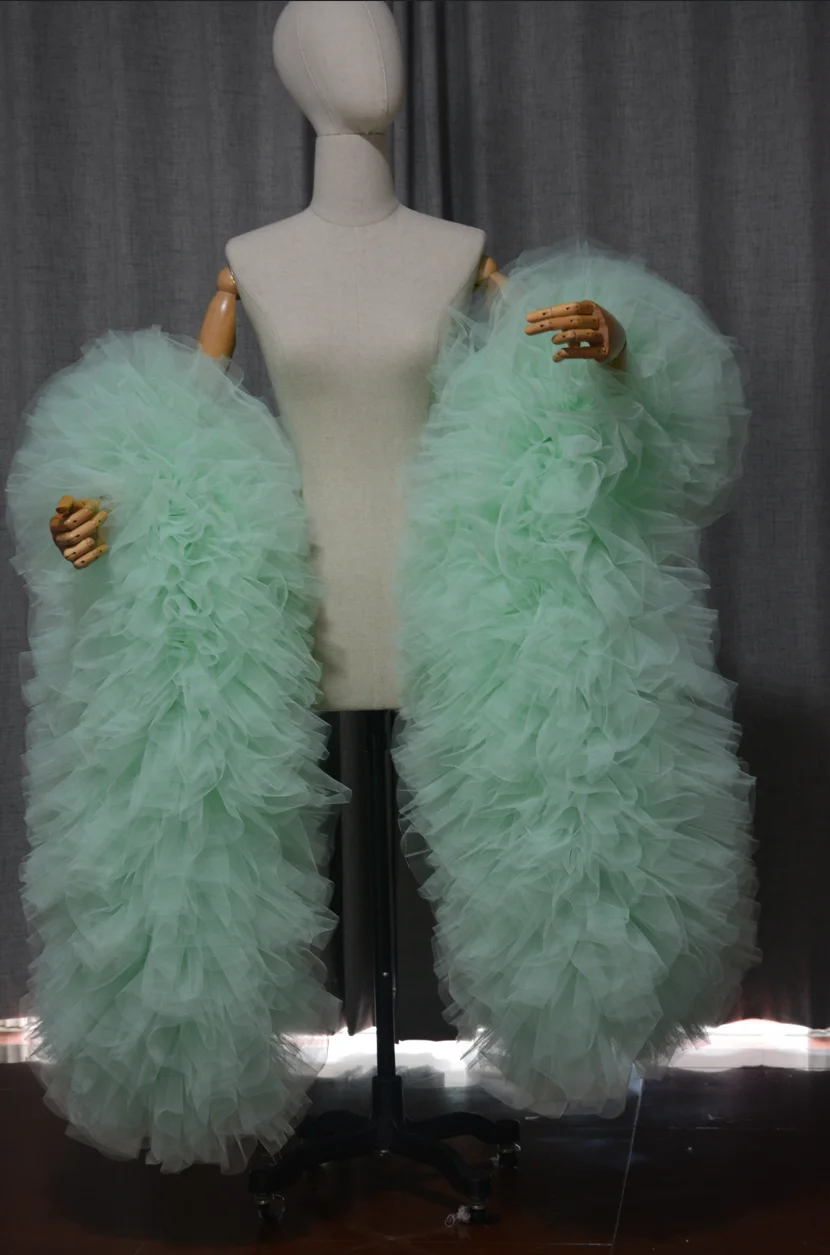 Fashion Stage Ball Party Club Fluffy Ruffle Edge Tulle Boas Shawl Cape Wraps Cappa Opera Cape Wedding Accessory Custom Color