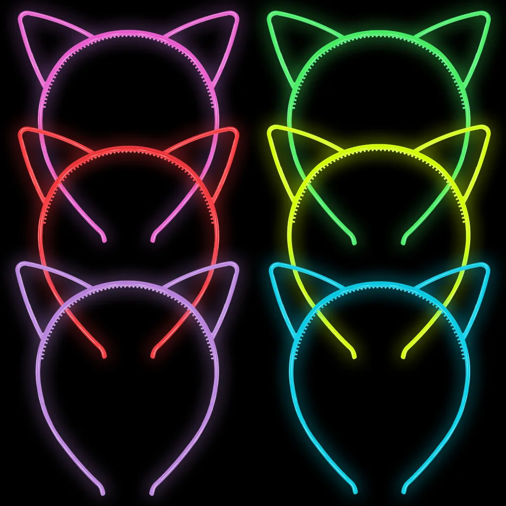 Fashion Fluorescent Luminous Hair Hoop Cute Cat Ears Crown Shaped Hairband for Women Girls Birthday Party Headband Accessories