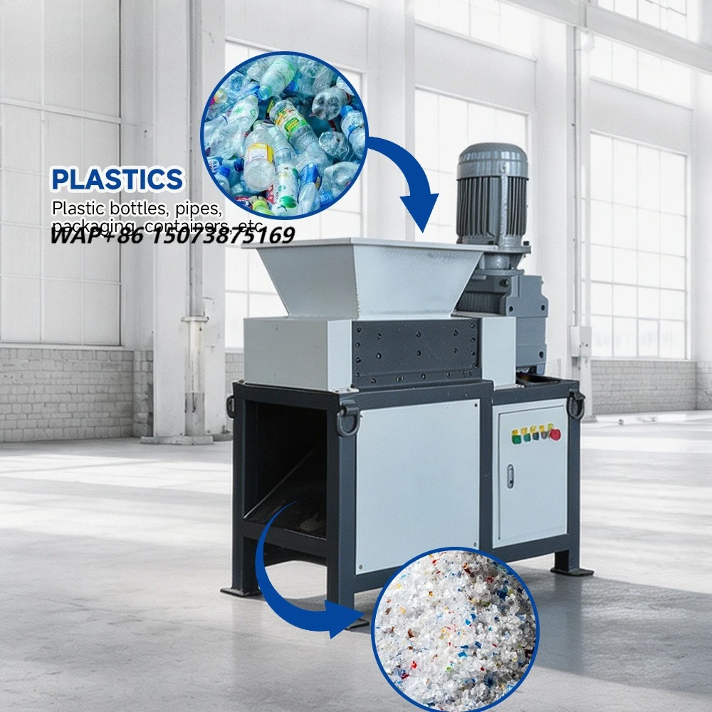 400 Industrial Small  Double Shredder for Waste Plastic Bottles PET Pipes Packaging Recycling Machine High Efficiency