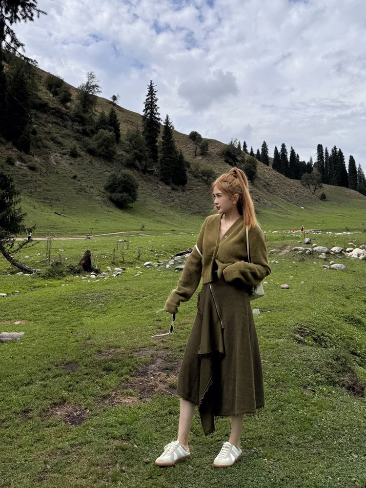 

LADYC High Waist A-Line Skirt Trendy Uneven Design Versatile Sle Commute Korean Version Cotton Casual Faionable