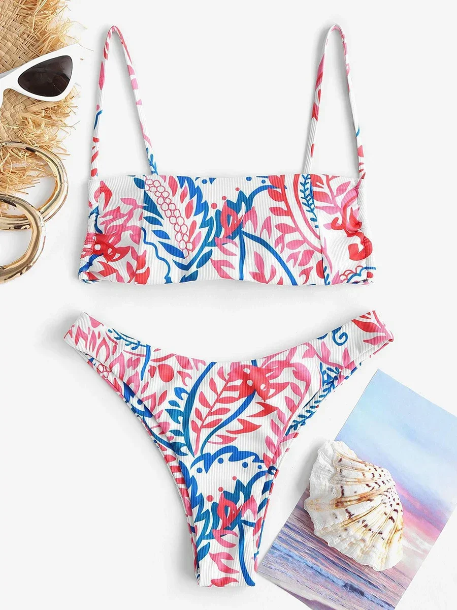 Maillot de bain imprimé sexy pour femmes, ensemble deux pièces, culotte tanga, style brésilien, vêtements pour la plage, 2024