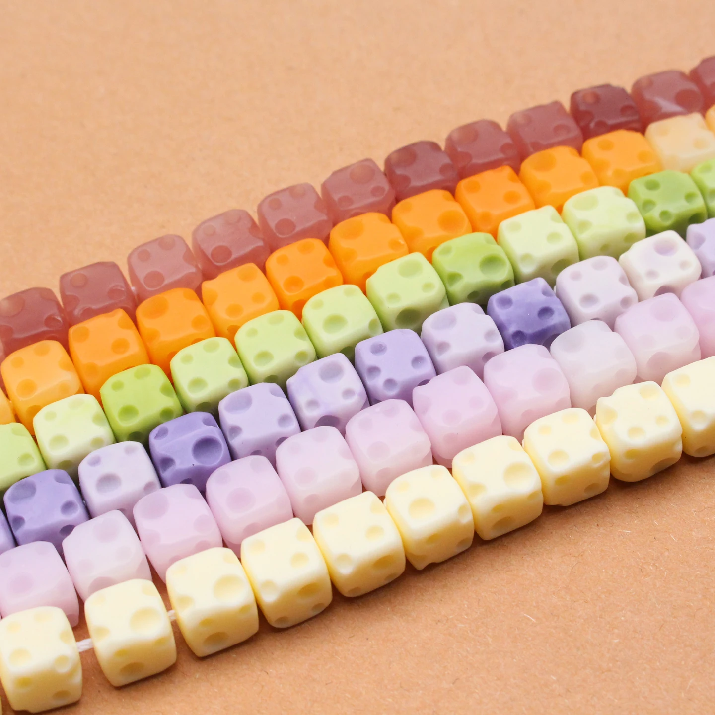 10Pcs 9mm Double Colored Carved Cute Cheese shape  Artificial coral Square beads Multi-color for Jewelry making DIY Accessories