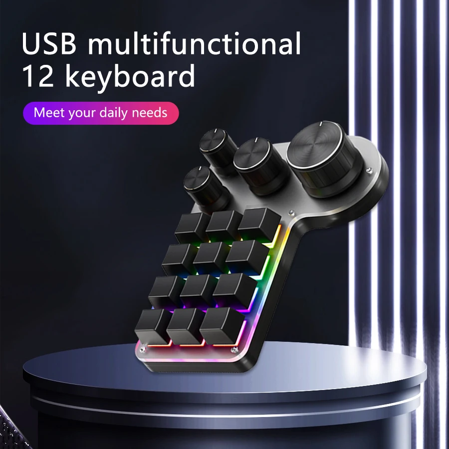 

Wired RGB 12 Keys 4 Knobs Custom Programming Macro Mini Portable Keyboard Mechanical Hot Swappable Gaming Keyboard Photoshop
