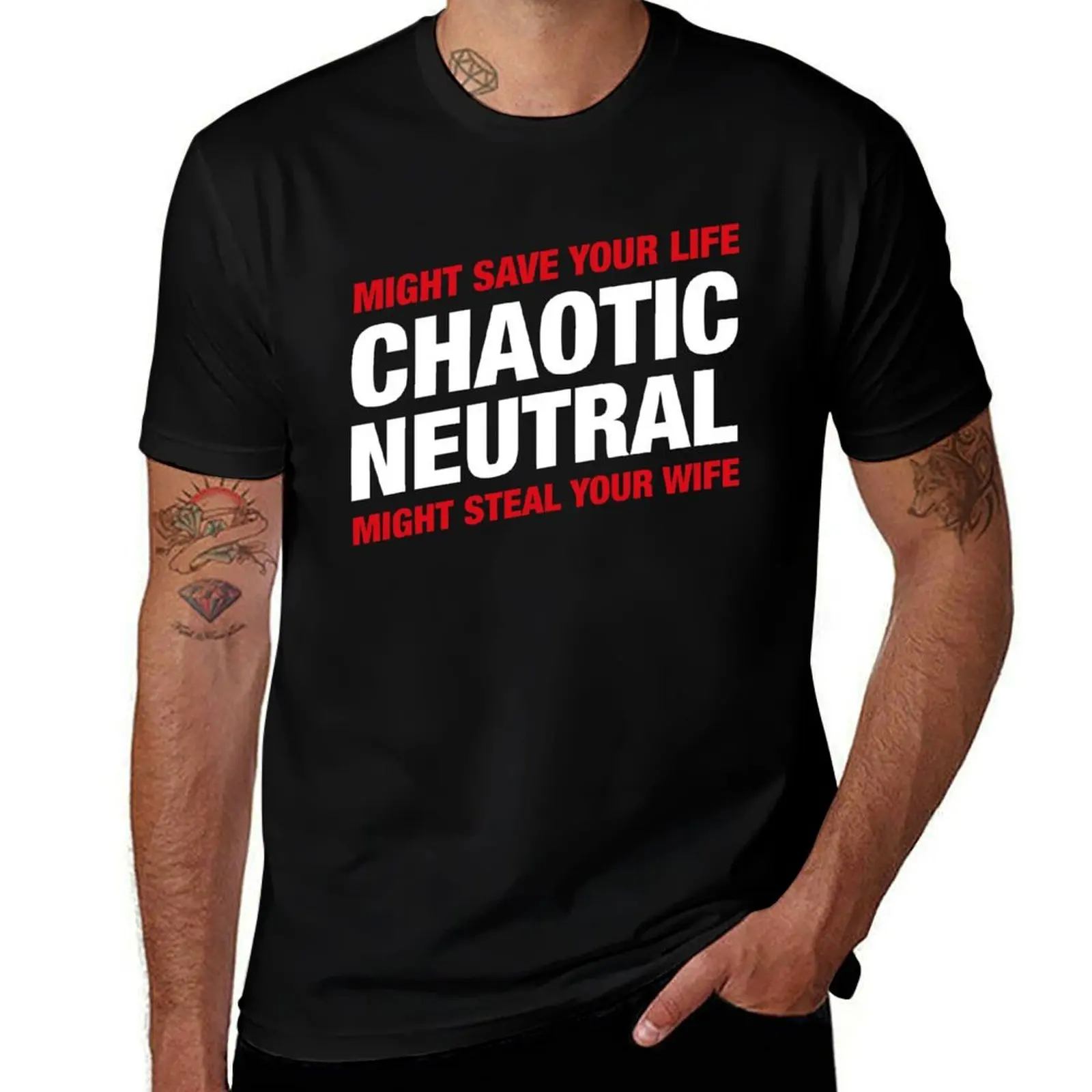

Chaotic Neutral Alignment Meme Might Save Your Life Might Steal Your Wife T-Shirt t shirt personalised essential t shirt T-shirt