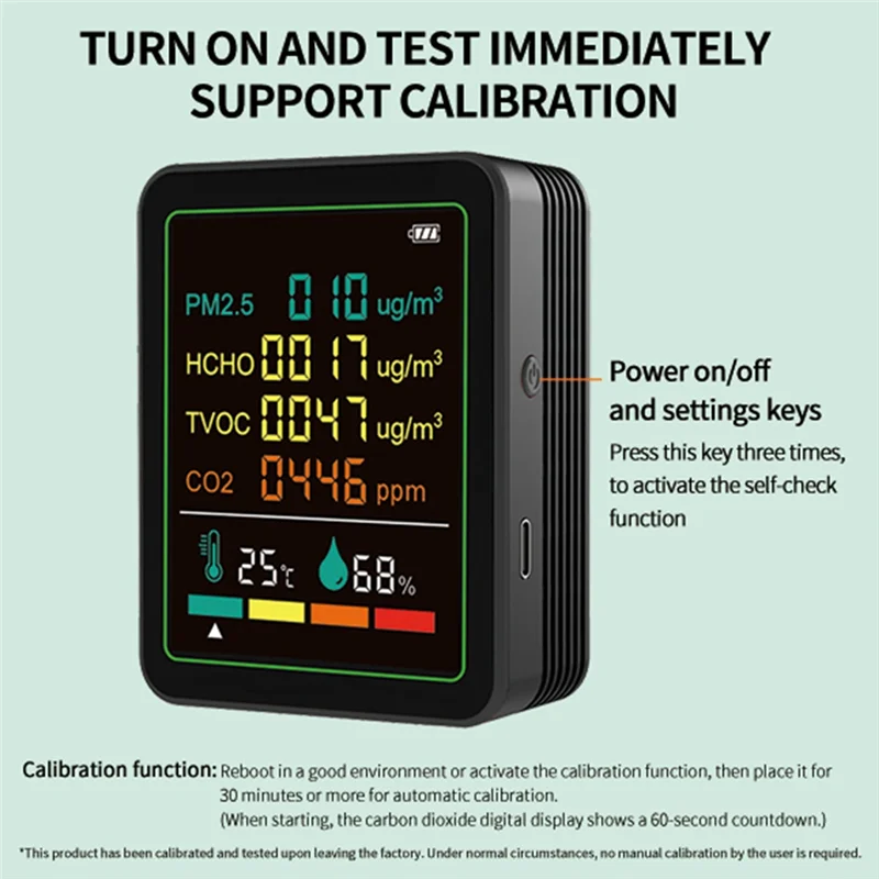 

N01R-6In1 цифровой монитор качества воздуха детектор формальдегида TVOC PM2.5/CO2 метр тестер температуры и влажности