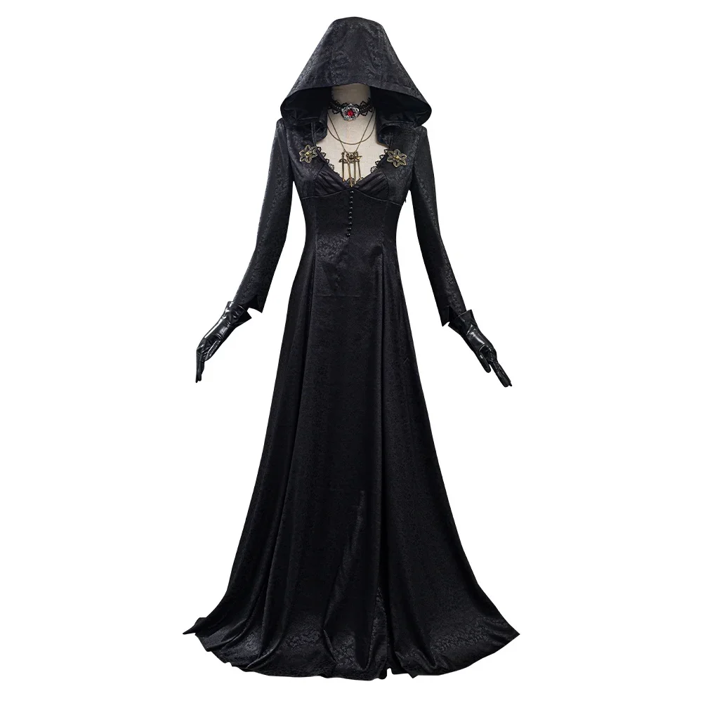 

Evil Village Cosplay Costume Women Bela Dimitrescu Daniela Hooded Outfit Full Set Vampire Dress For Halloween Christmas Gifts