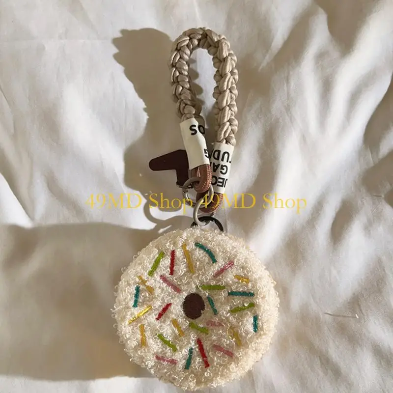 49MD Colorful donutes Shaped Furry Coin Holder Compact Portable Keychain Bag Secure Zippers Closure For Daily Use