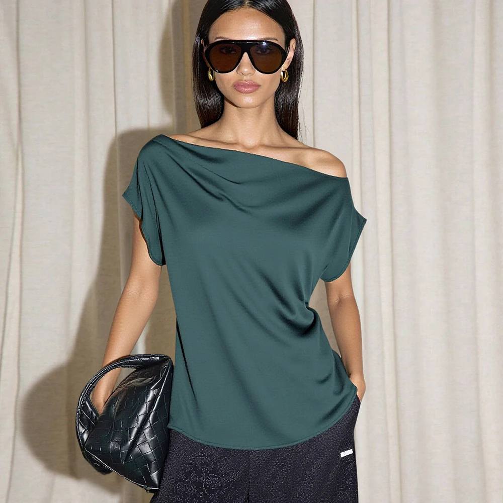 

Blouses Spring Summer Elegant French Plain Short Sleeve Off Shoulder Regular Fit Dating Blouses