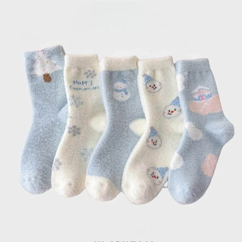

5 пар женских носков из кораллового флиса, теплые носки средней длины на осень-зиму, толстые удобные повседневные зимние носки