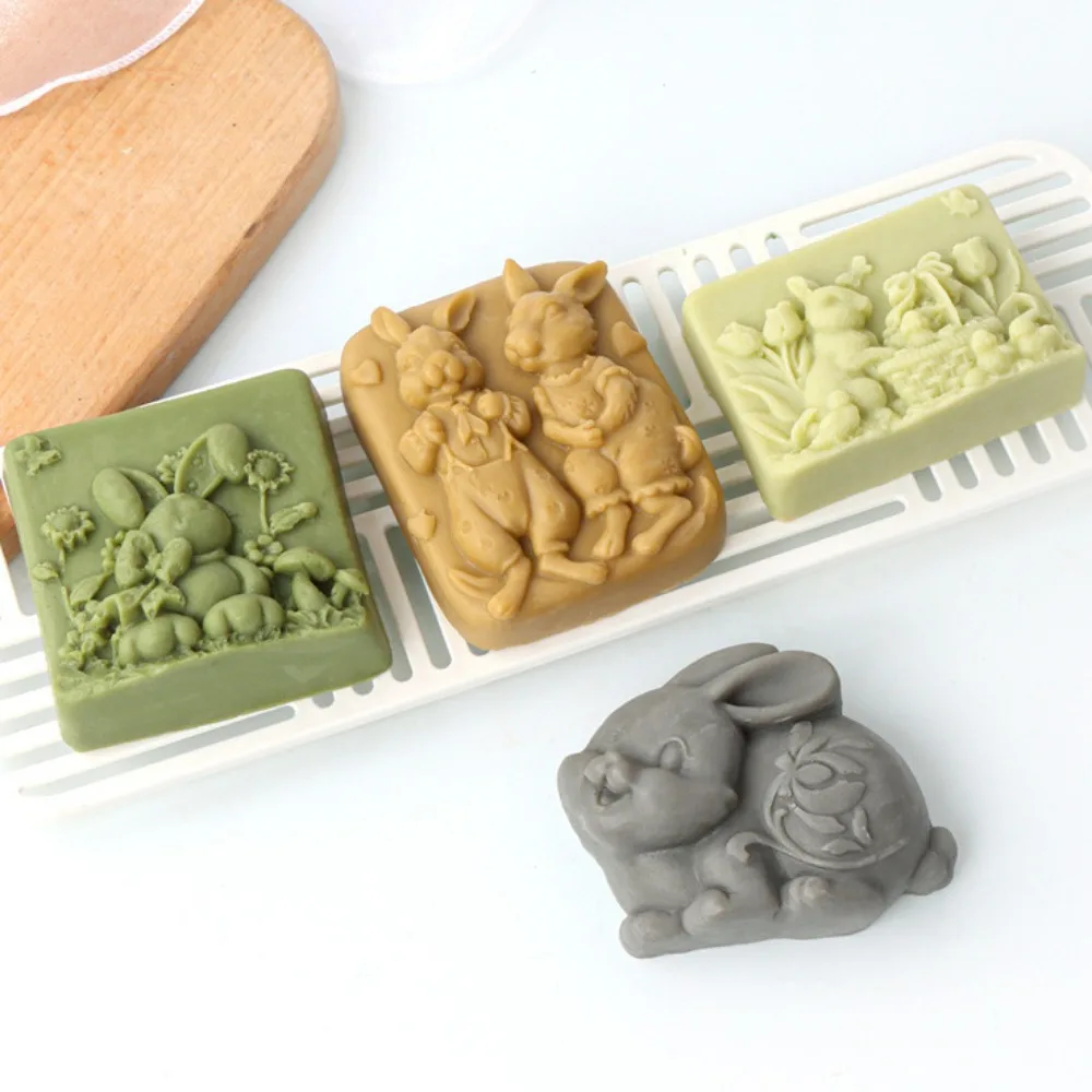 Easter Relief Rabbit Family DIY Soap Making Tool Flower Animal Bunny Candle Silicone Mould Butterfly Garden Chocolate Ice Tray