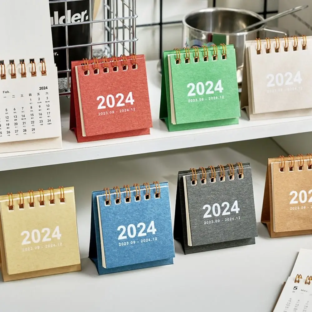 Mini Standing Flip Calendar, Agenda Organizer, Programação diária, Yearly Desk Planner, 2024