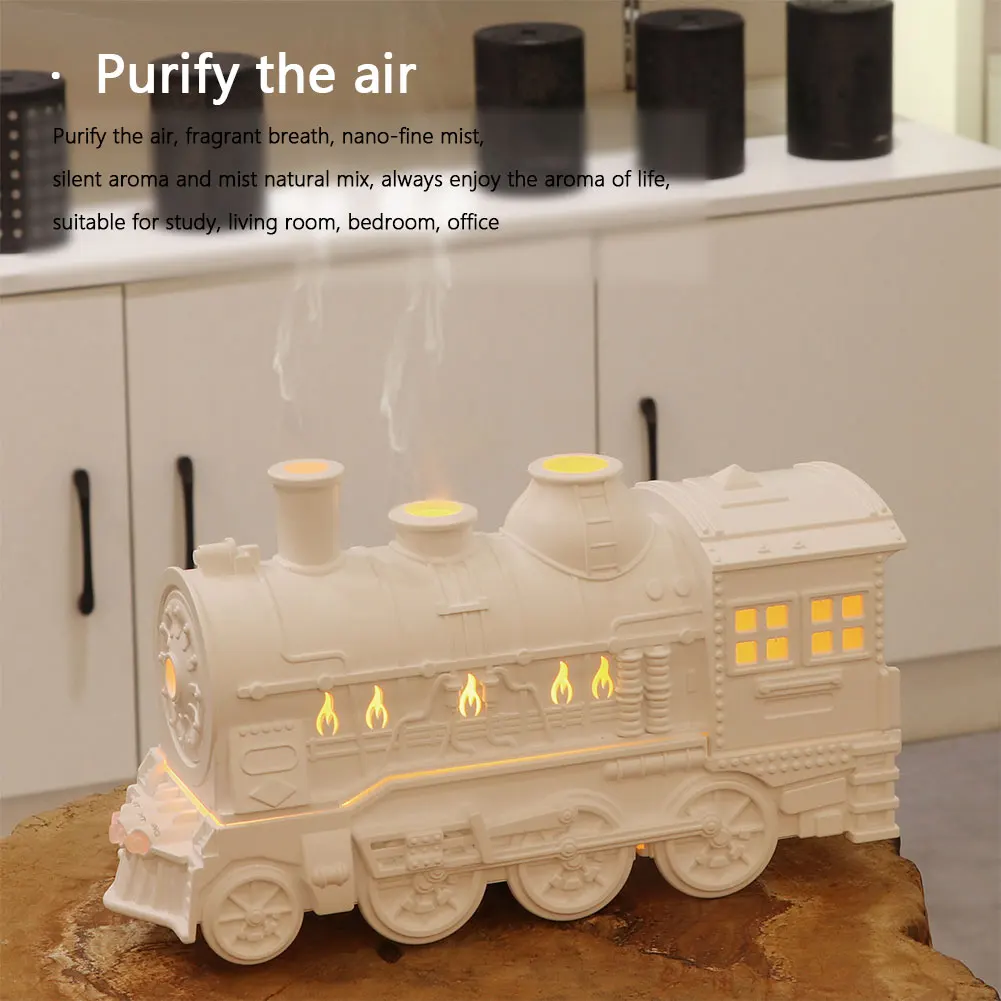 300ml Retro Train Humidifier with Light Mini Train Shape Humidifier Remote Control Aromatherapy Diffuser for Bedroom Living Room