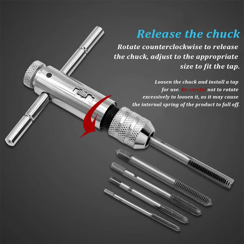 Adjustable Silver T-Handle Ratchet Tap Holder Wrench for M3-M8 3mm-8mm Machine Screw Thread Metric Plug T-shaped Tap