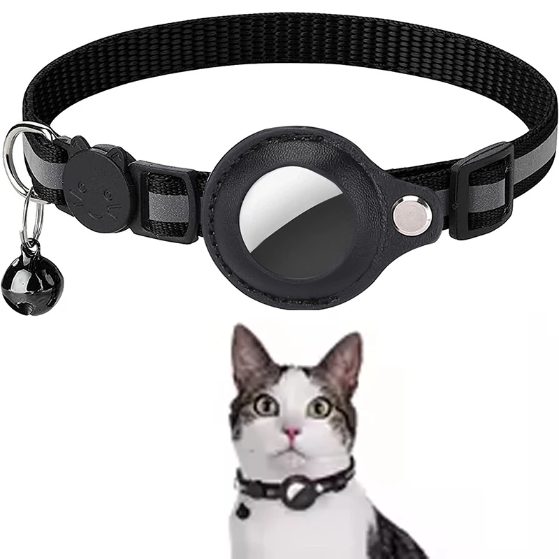 Katzen-AirTag-Halter-Halsband mit Reflektorstreifen, Verstellbares Wasserdichtes Kätzchen-Halsband mit Glocke, Air-Tag-Hülle für Haustiere